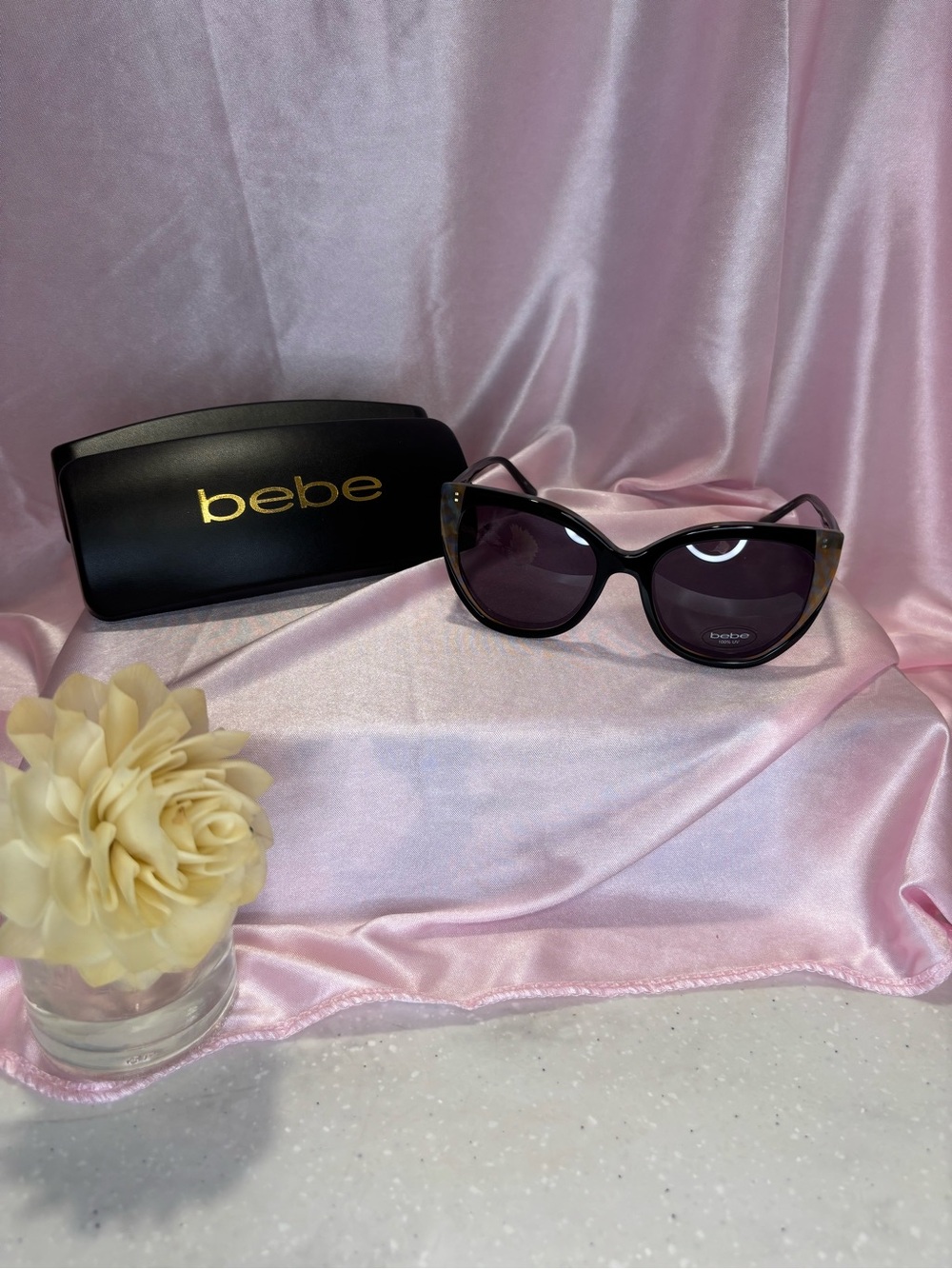 bebe Black Cat-Eye Sunglasses with Purple Gradient Lenses